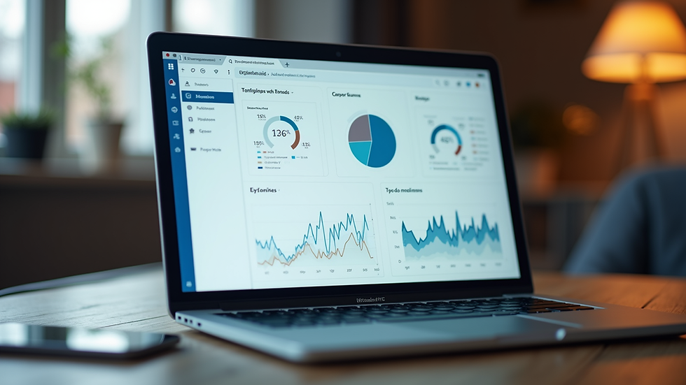 Eye-level view of a laptop displaying a digital marketing dashboard