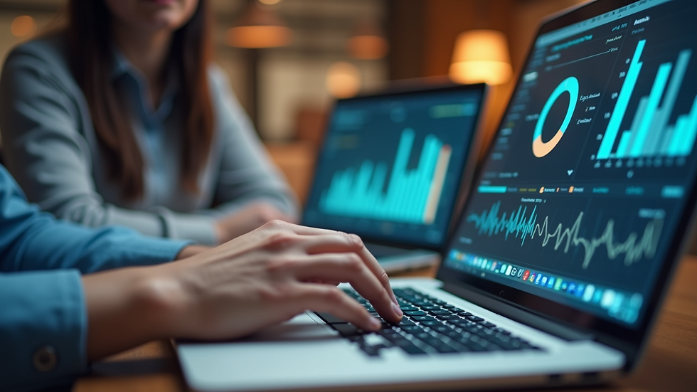 Close-up view of a digital marketing team reviewing video analytics on a laptop