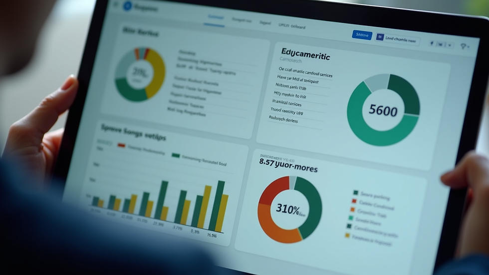 High angle view of a marketing dashboard showing ROI and campaign metrics