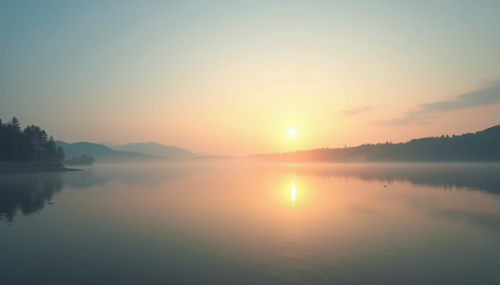 Calm sunrise over a still lake, representing emotional balance