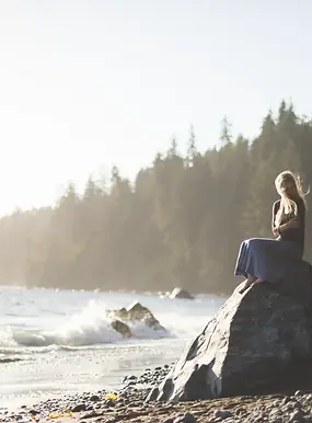 Sitting on Rock at Mystic Beach
