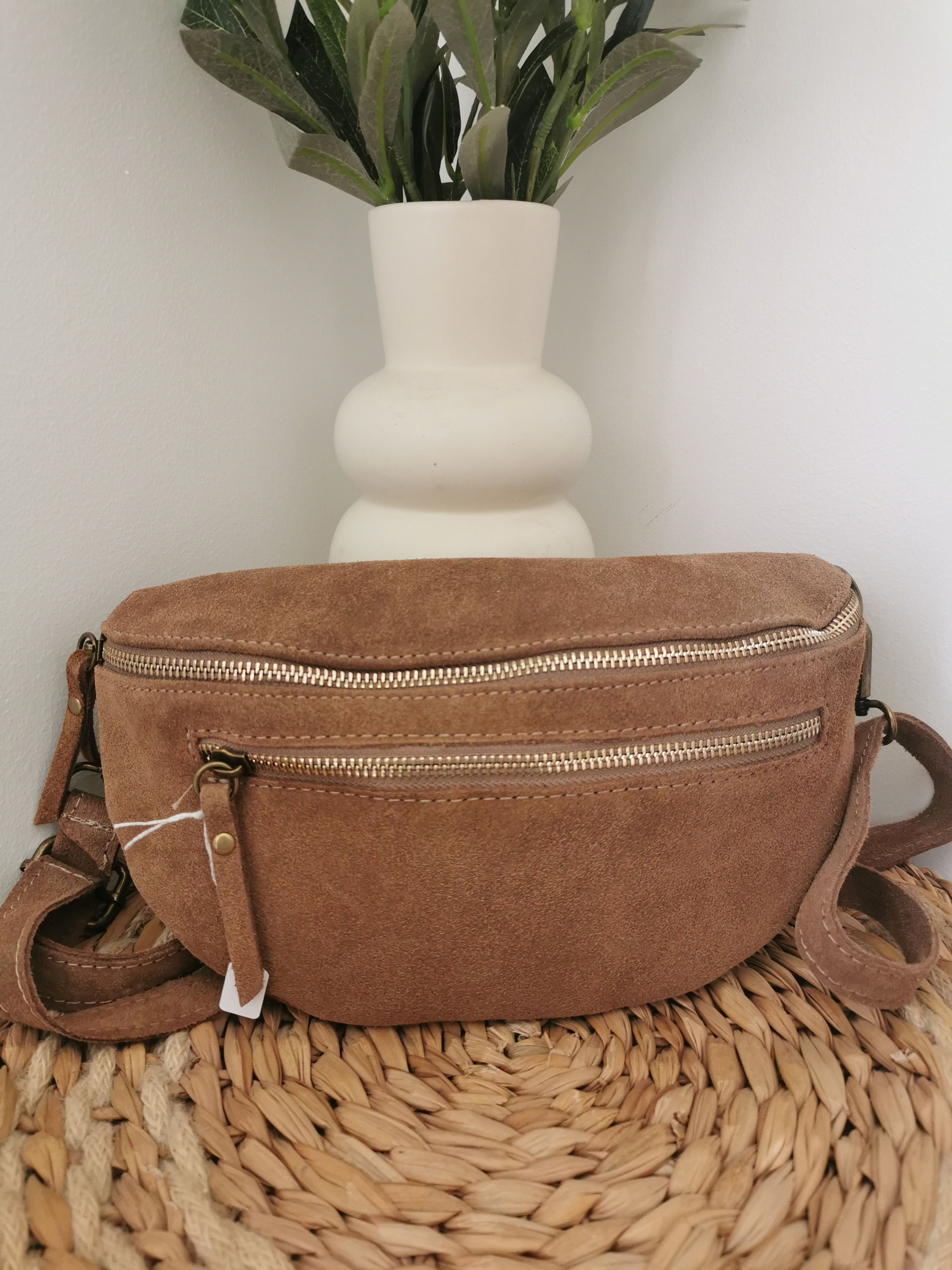 Sac en cuir daim banane Camel