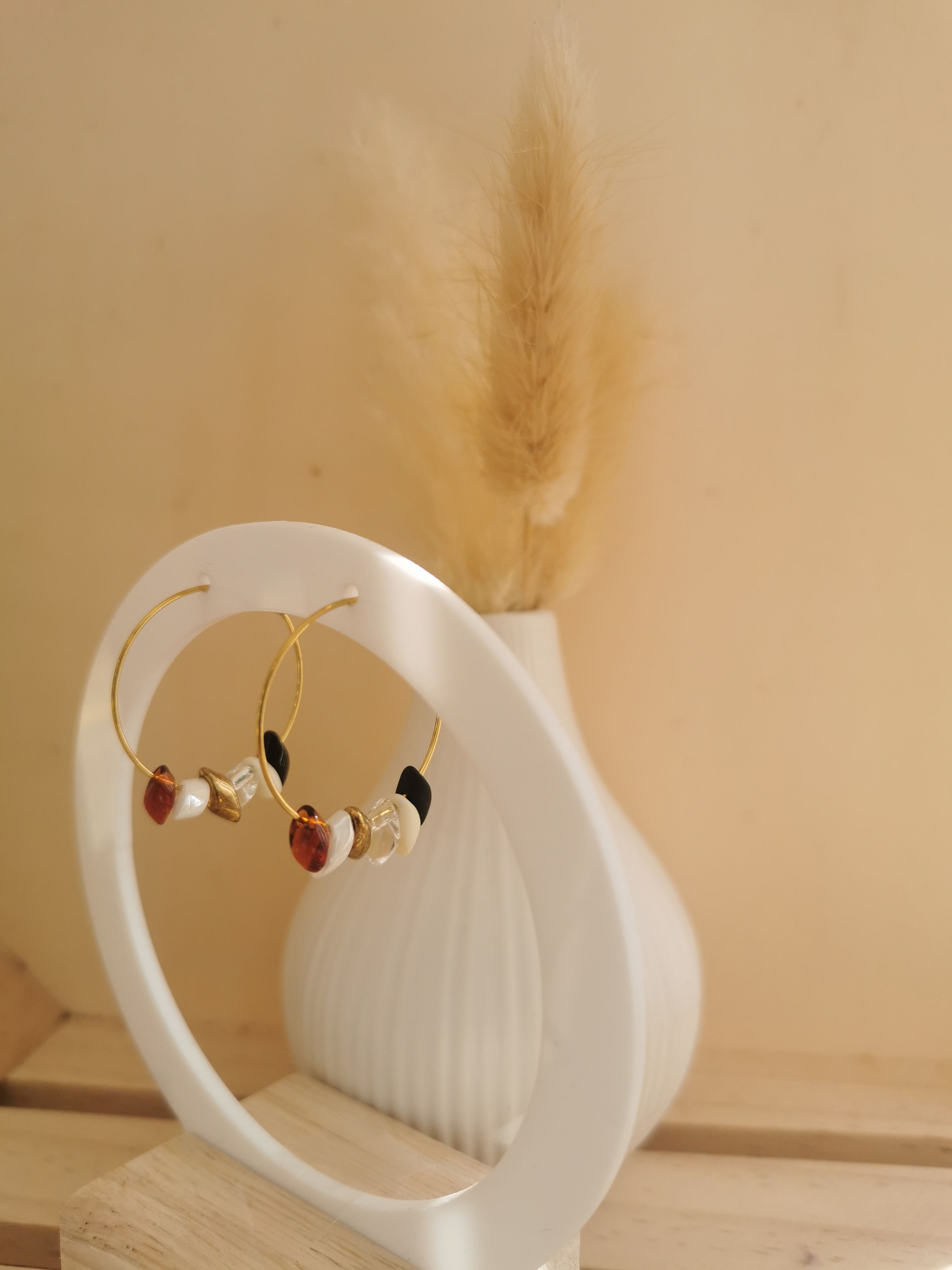 Boucles d'oreilles en acier inoxydable perle en verre granite