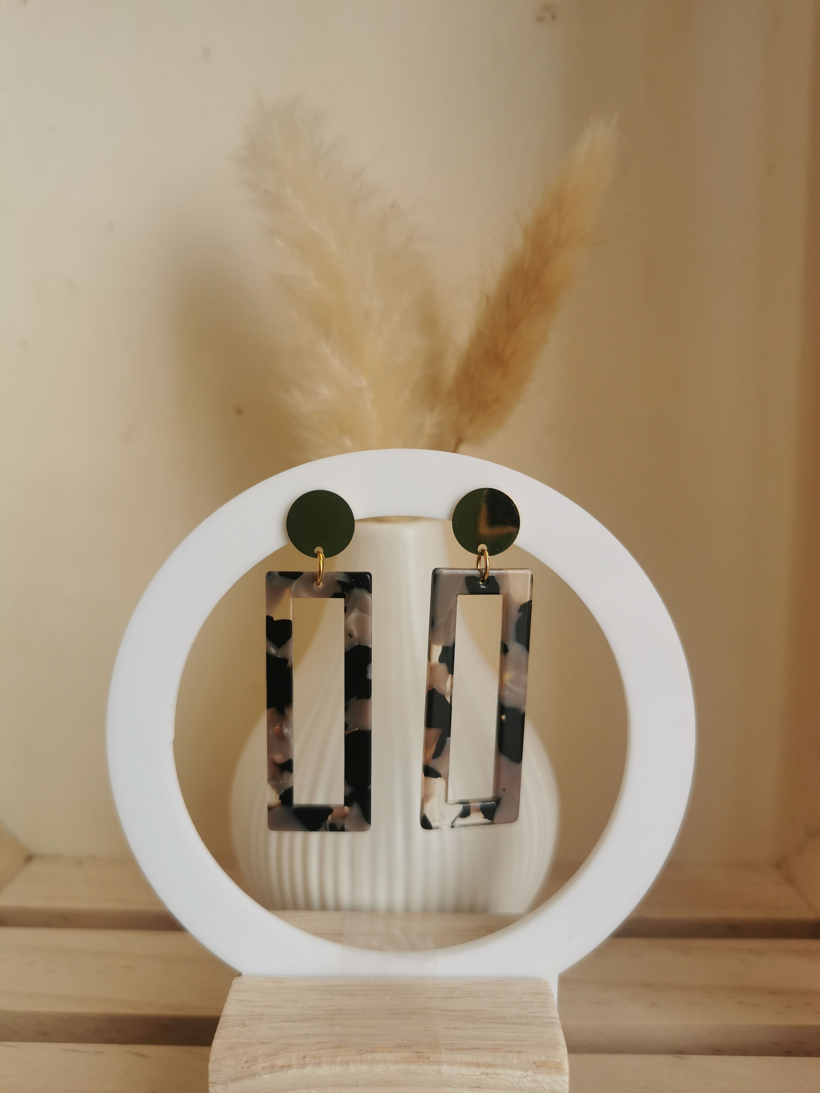 Boucles d'oreilles rectangle noir et marron