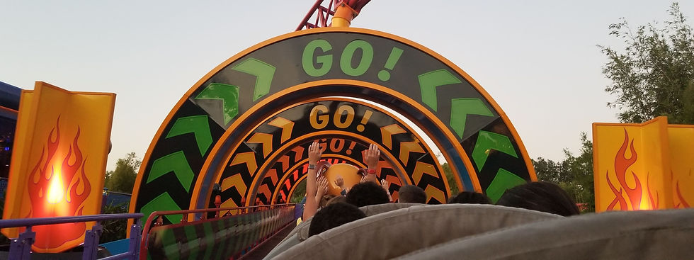 Guests at Disney's Hollywood Studios riding Slinky Dog Dash