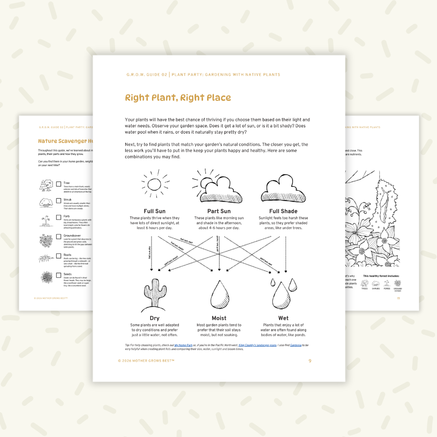 sample pages of a kid-friendly digital guide about gardening with native plants