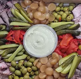 We do antipasto platters as well, here is a picture of one of our delicious antipasto platters