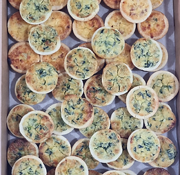 We do quiche platters, here is a picture of a tasty collection of quiches from one of our platters