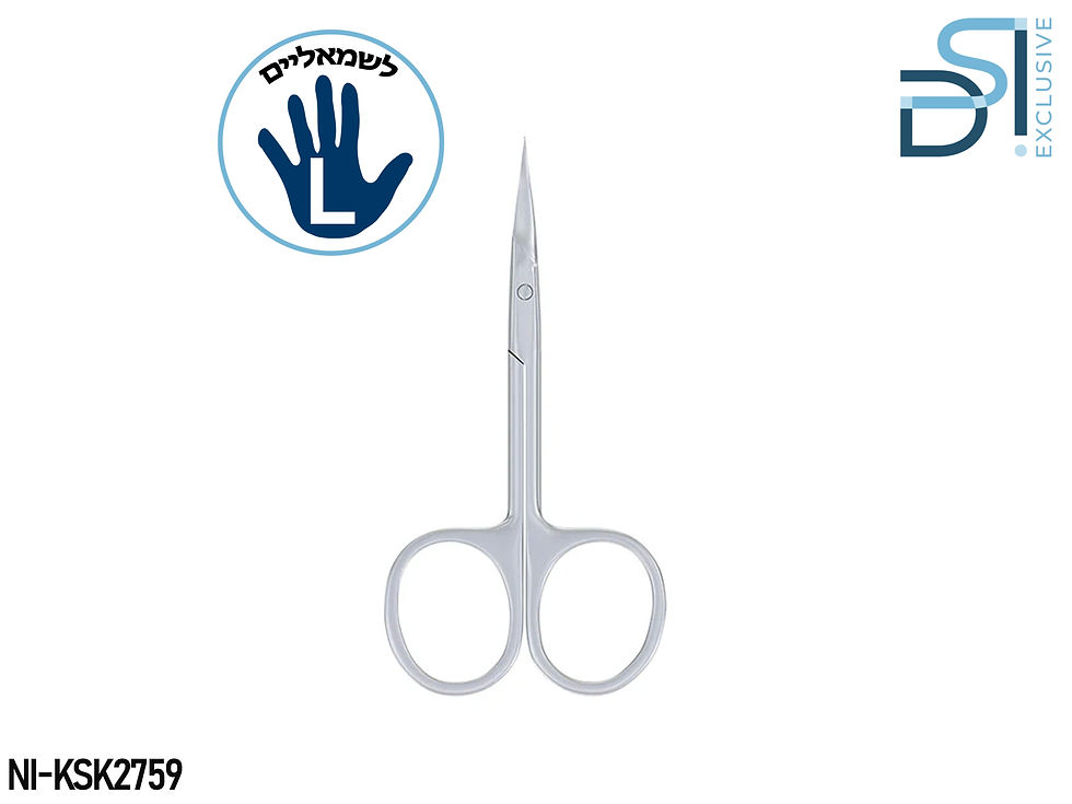 מספריים לקוטיקולה ולעור 22 מ״מ לשמאליים DSI Exclusive עם קצה מעוקל ולהבים חדים, מספריים מקצועיים למניקור רוסי והסרת קוטיקולה