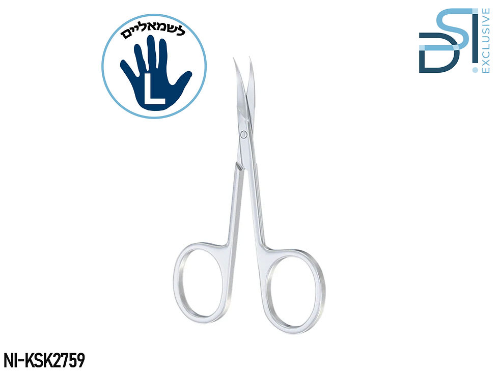 מספריים לקוטיקולה ולעור 22 מ״מ לשמאליים DSI Exclusive עם קצה מעוקל ולהבים חדים, מספריים מקצועיים למניקור רוסי והסרת קוטיקולה