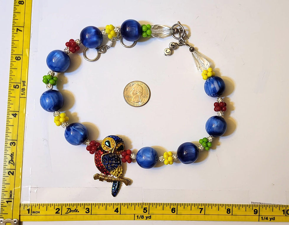 Thumbnail: Necklace with beads, a parrot pendant and a coin on white background