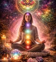 Mulher meditativa e energia vibrante.png