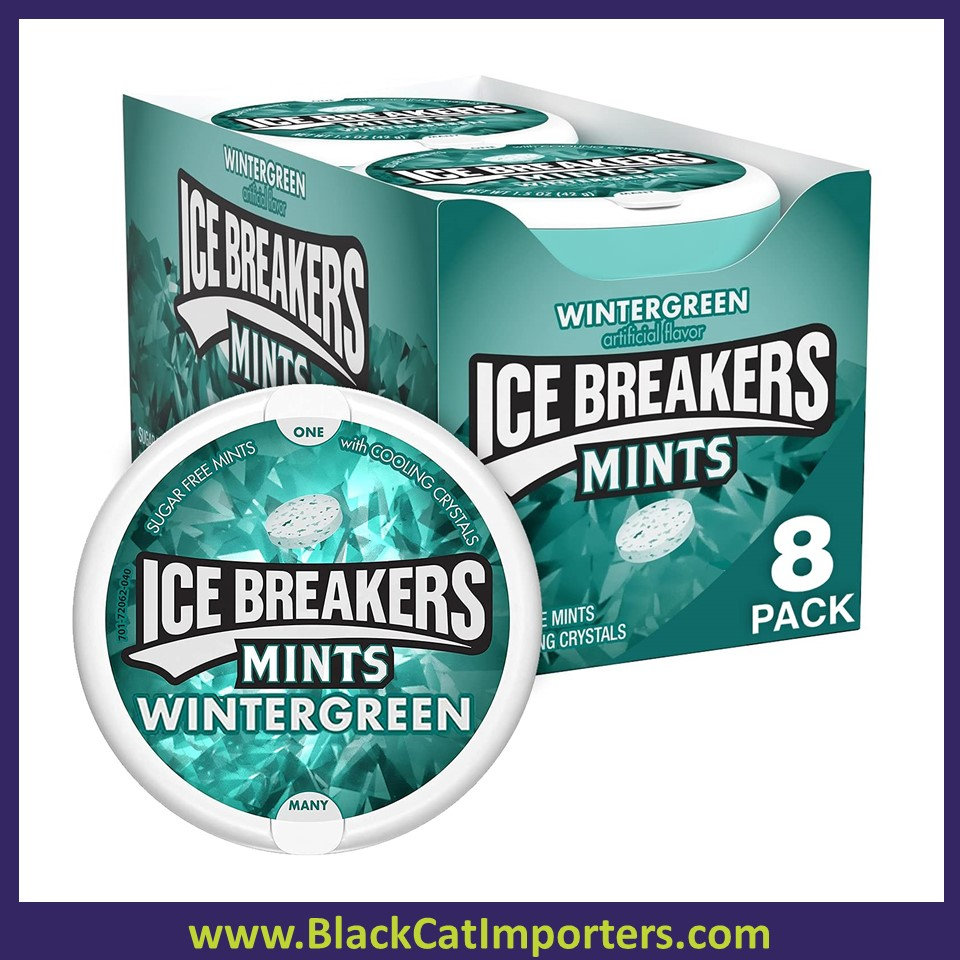 ICE BREAKERS Wintergreen Sugar Free Mints 8ct Black Cat Importers Ontario