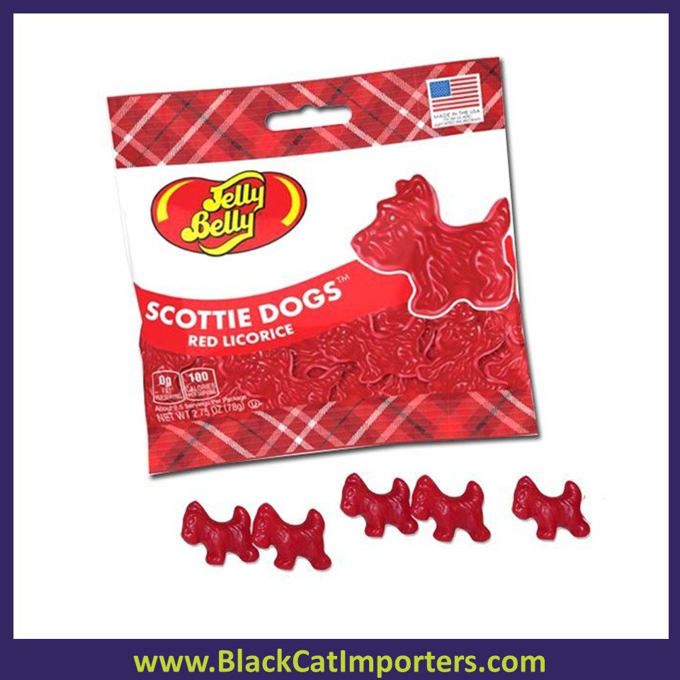 Jelly Belly Red Licorice Scottie Dogs 12 x 77g Bag Black Cat