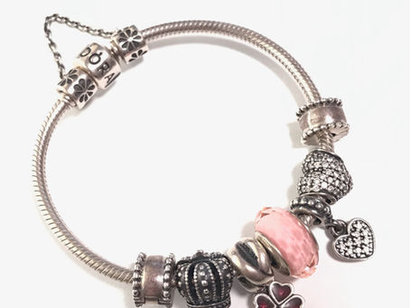 アクセサリー　PANDORA　パンドラ　ブレスレット　ハートやクローバー　ピンク系カラー　S925ALE　シルバー