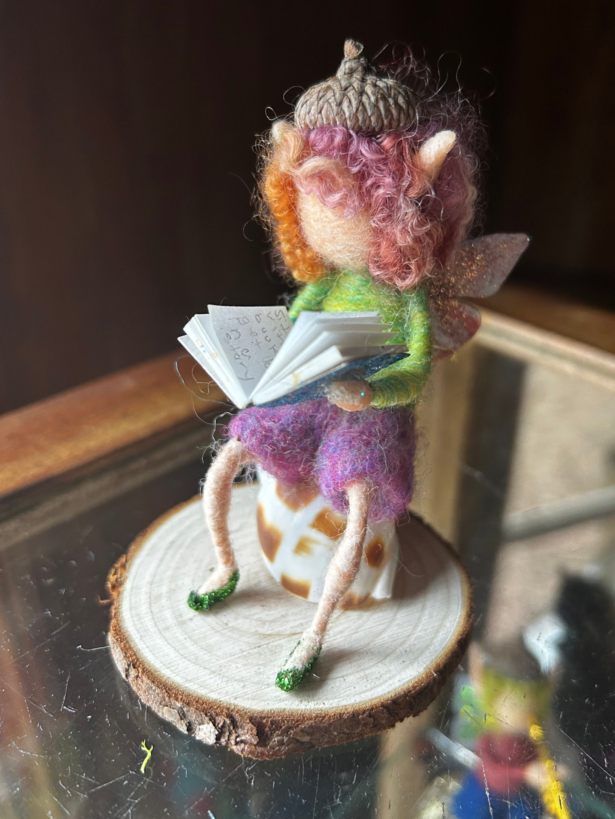 Fairy Reading a Book on Seashell Needle Felt Creatrure