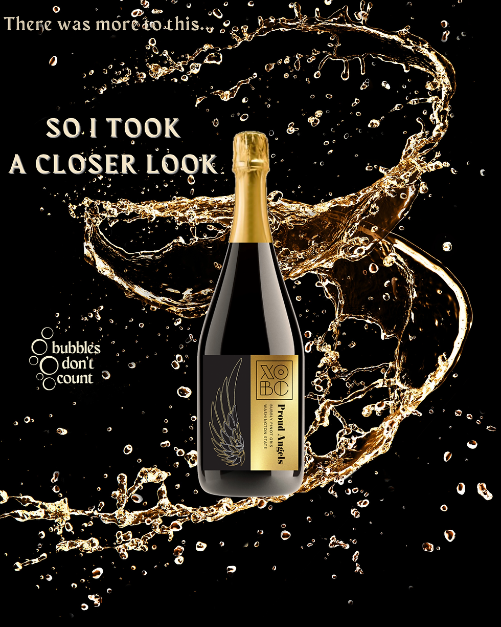Proud Angels Bubbly bottle surrounded by sparkling splash effects featured in Bubbles Don't Count wine story