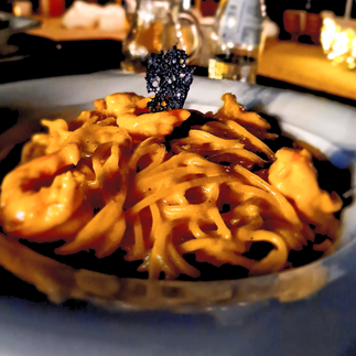 Spaghetti shrimp saffron at La Playa