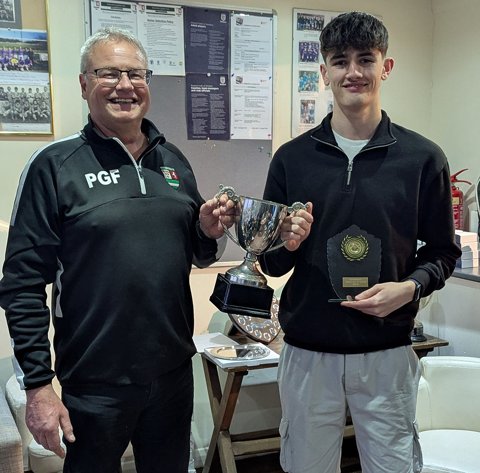 Young Player Of The Year Archie Russell receiving the Josh Alexander #21 Award being presented by Pete Ford for his consistent performances in the First Team. 