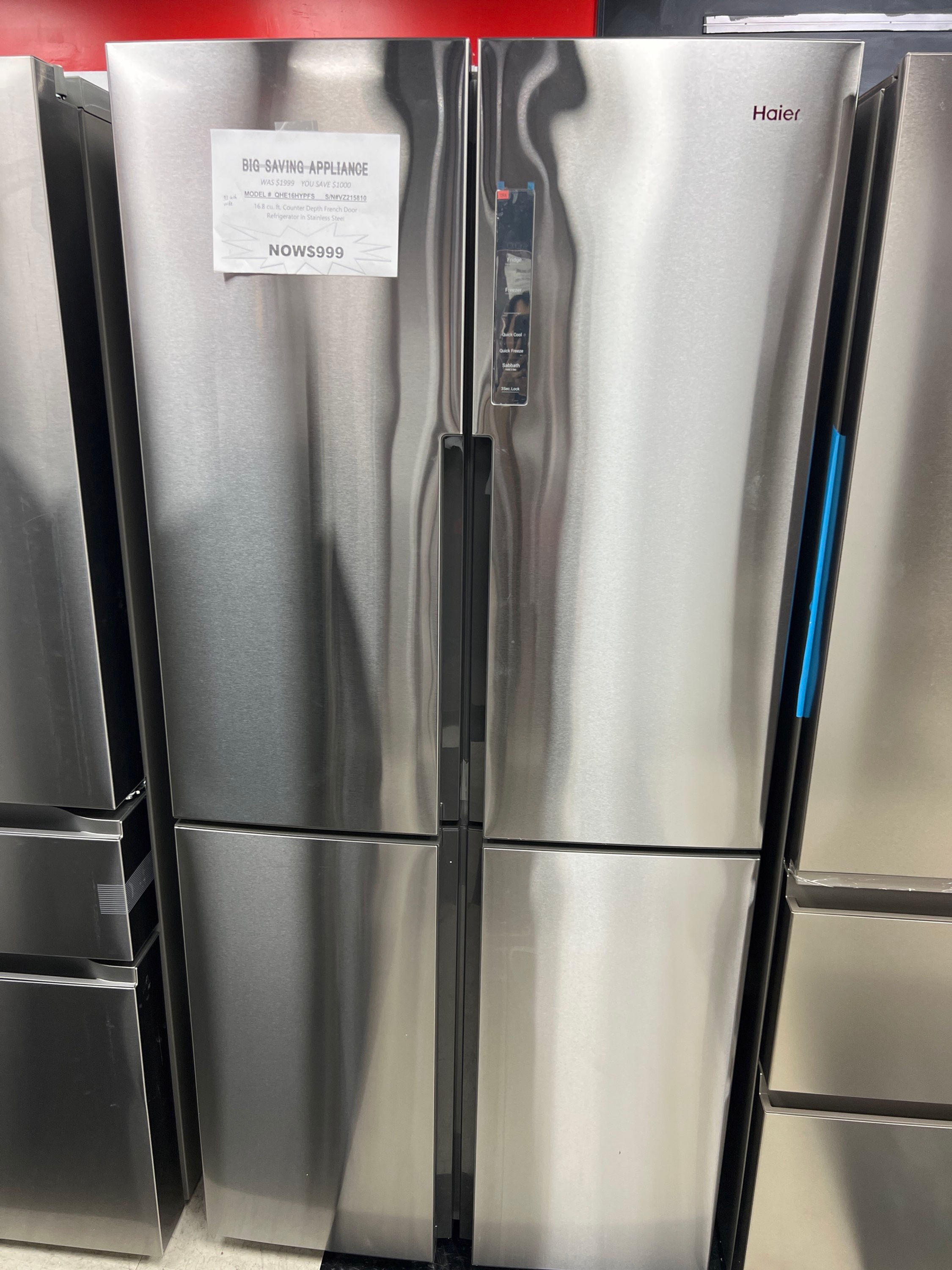 33 inch  GE Haier 16.8 cu.ft  Counter Depth French Door Refrigerator in Stainles