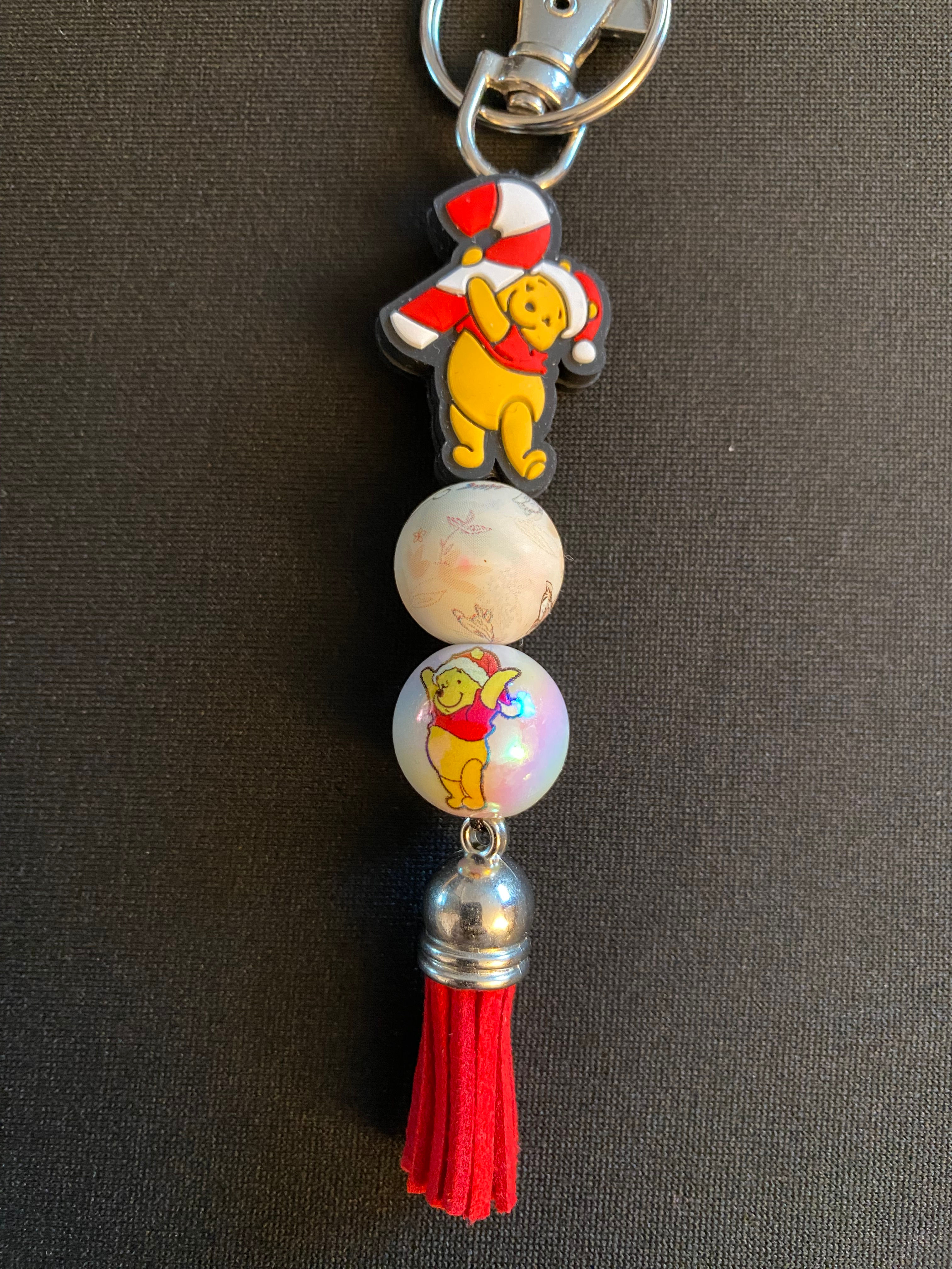 Xmas Pooh Bear Keyring.