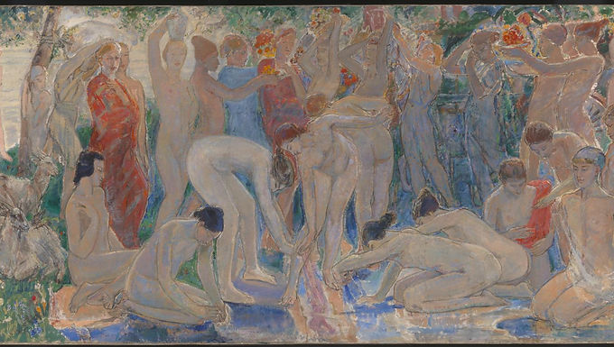 Ethel Walker, Decoration: The Excursion of Nausicaa (1920). Oil paint on canvas, 183.5 x 367 cm. Tate, U.K.