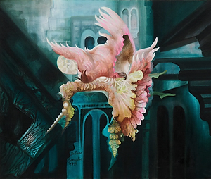 Juliana Seraphim, The Forgotten Doll (La poupée oubliée) (1991). Acrylic on canvas, 66 x 77 cm. Richard Saltoun Gallery, London.