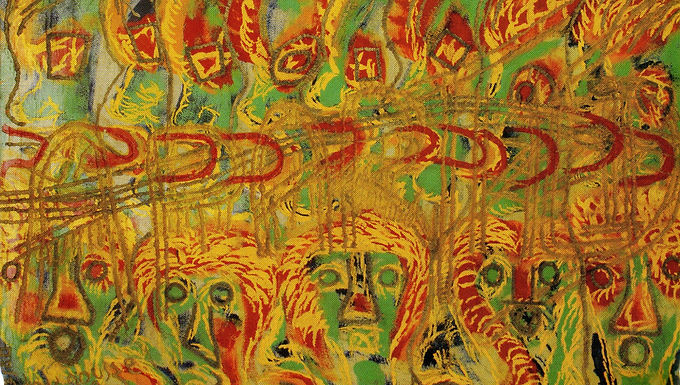Younousse Seye, Contestation (1980). Paint on reconstituted marble, 160 x 130 cm. Private collection.