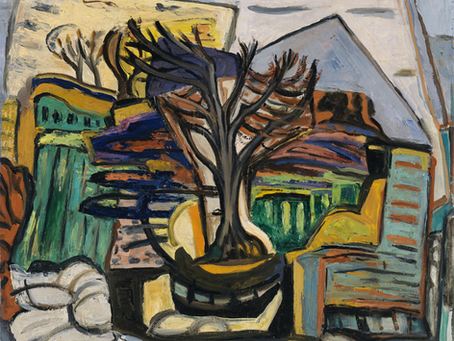 Evie Hone, A Landscape with a Tree (1943). Oil on board, 69 x 69 cm. National Gallery of Ireland.
