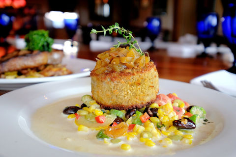 Delicious gourmet meal with vegetables and sauce. Food and cocktail gallery.