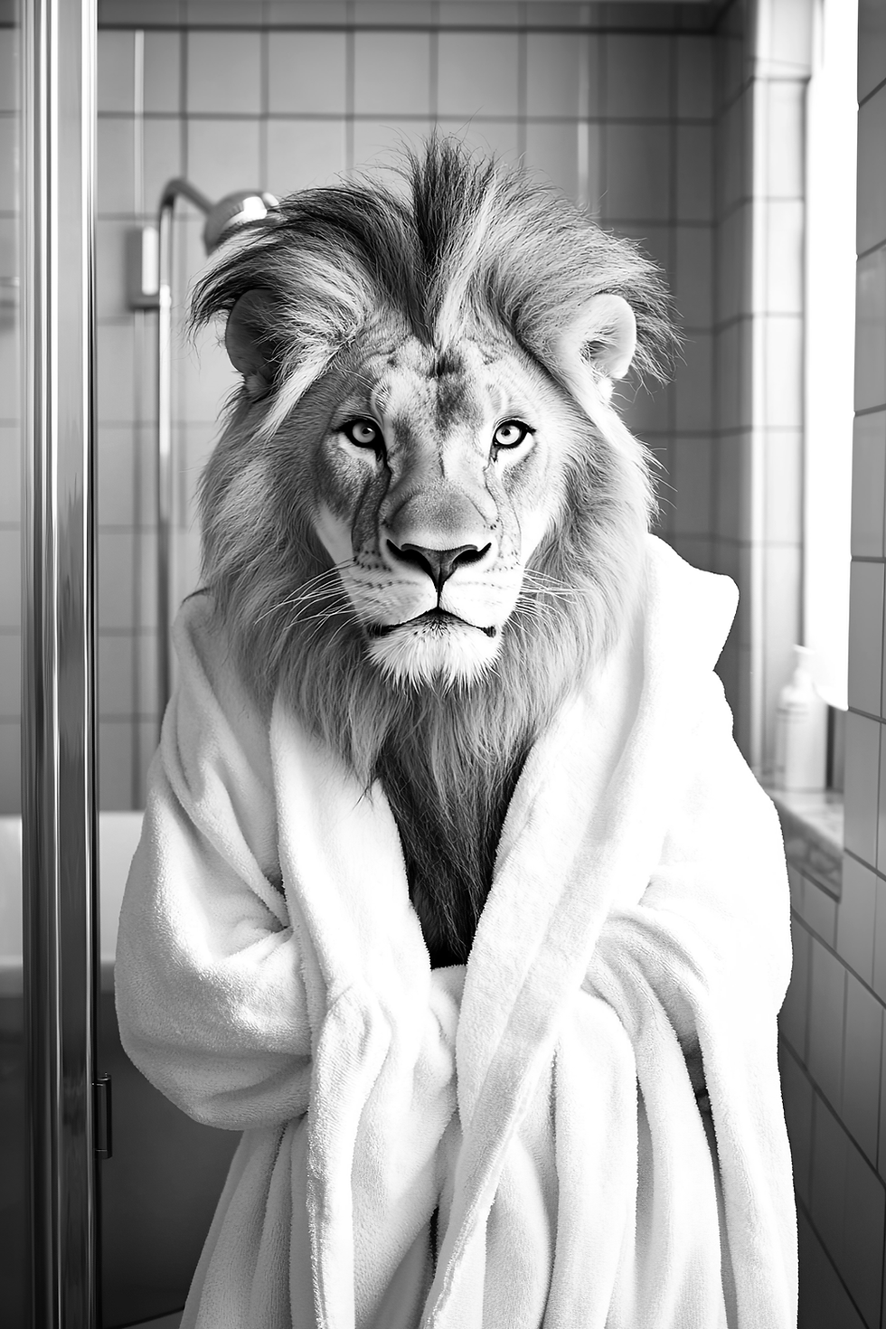 LION WEARING A BATHROBE