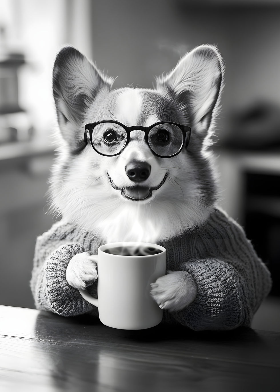 CORGI DRINKING COFFEE