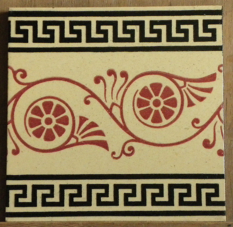 Scrolling foliage with Greek key pattern