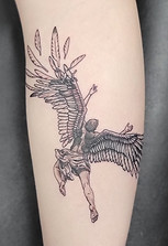 black and grey fallen angel tattoo