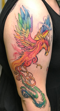 Color pheonix tattoo designed and tattooed by Gregg