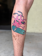 Vibrant Courage the Cowardly Dog cartoon tattoo inspired by classic animation by Tyler