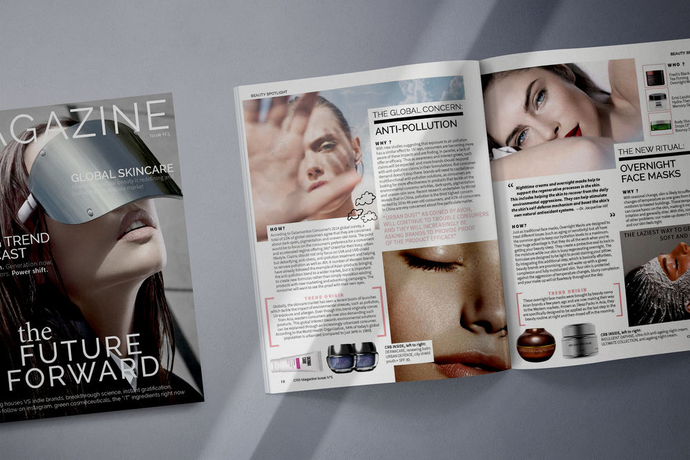 CRB Magazine, group Intercos, cosmetics skincare editorial, trends