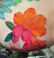 Vibrant custom flower tattoo designed and tattooed by ocala florida tattoo artist Gregg at The Tattoo Gallery of Ocala, LLC