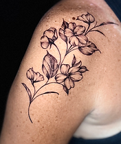 Black & grey flower tattoo created and tattooed by Belleview Florida tattoo artist Randy Black & grey clock, beach, and family tattoo created and tattooed by Belleview Florida tattoo artist Randy at Stranger Flowers Yet Tattoo and Art Collective