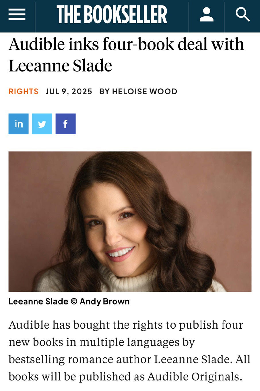 Audible signs four-book deal with Leeanne Slade