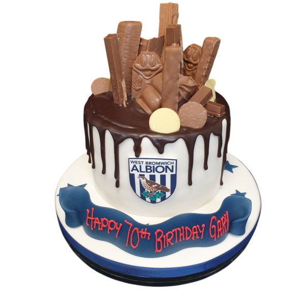 Bespoke chocolate football fan cake with detailed ball and jersey decorations in Solihull, West Midlands.