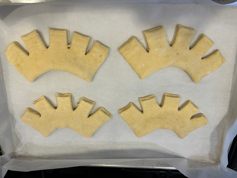 Slits cut on the opposite side of the fold, then one hour minimum for proofing at room temperature...