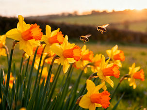Honeybee collecting pollen from early spring flowers in the UK