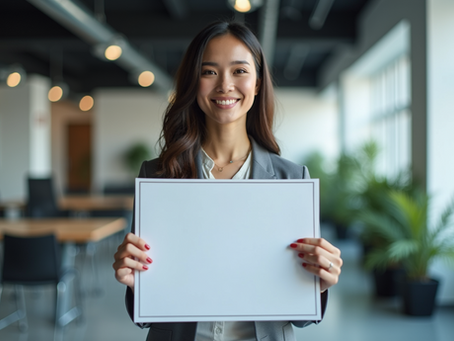 Professional holding AI certification in office