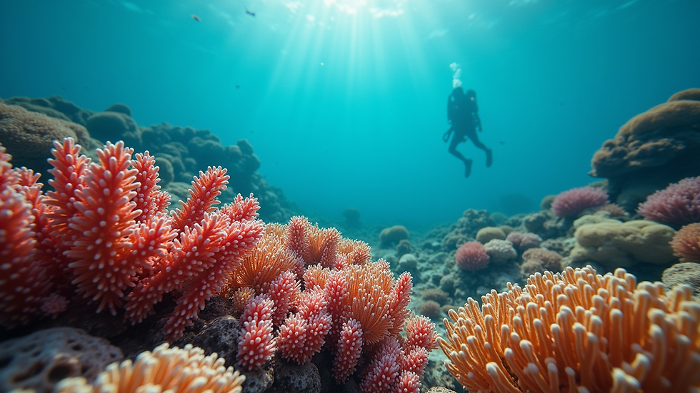 Wide angle view of a vibrant coral reef