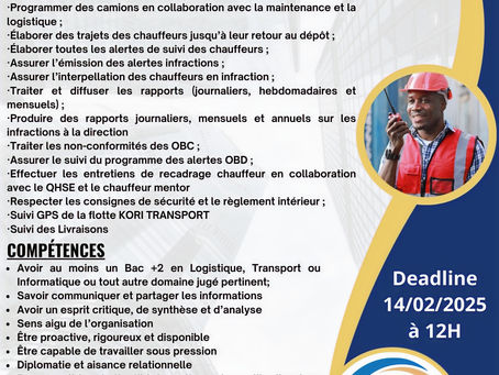 KORI Transport recrute un gestionnaire de stock