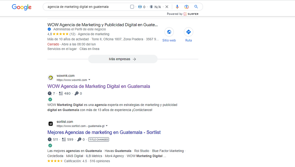 Imagen de la búsqueda de Google buscando el término: Agencia de marketing digital