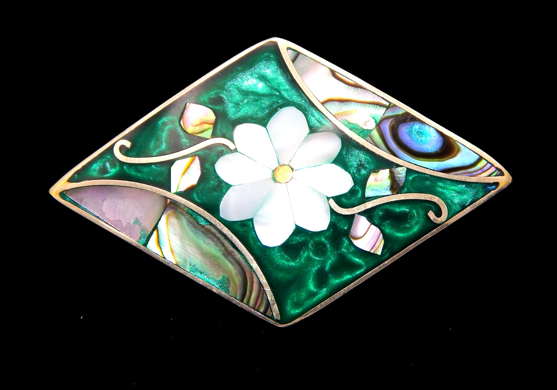 .925 SS, Mother of Pearl, Abalone, and Enamel Pin Pendant Combination