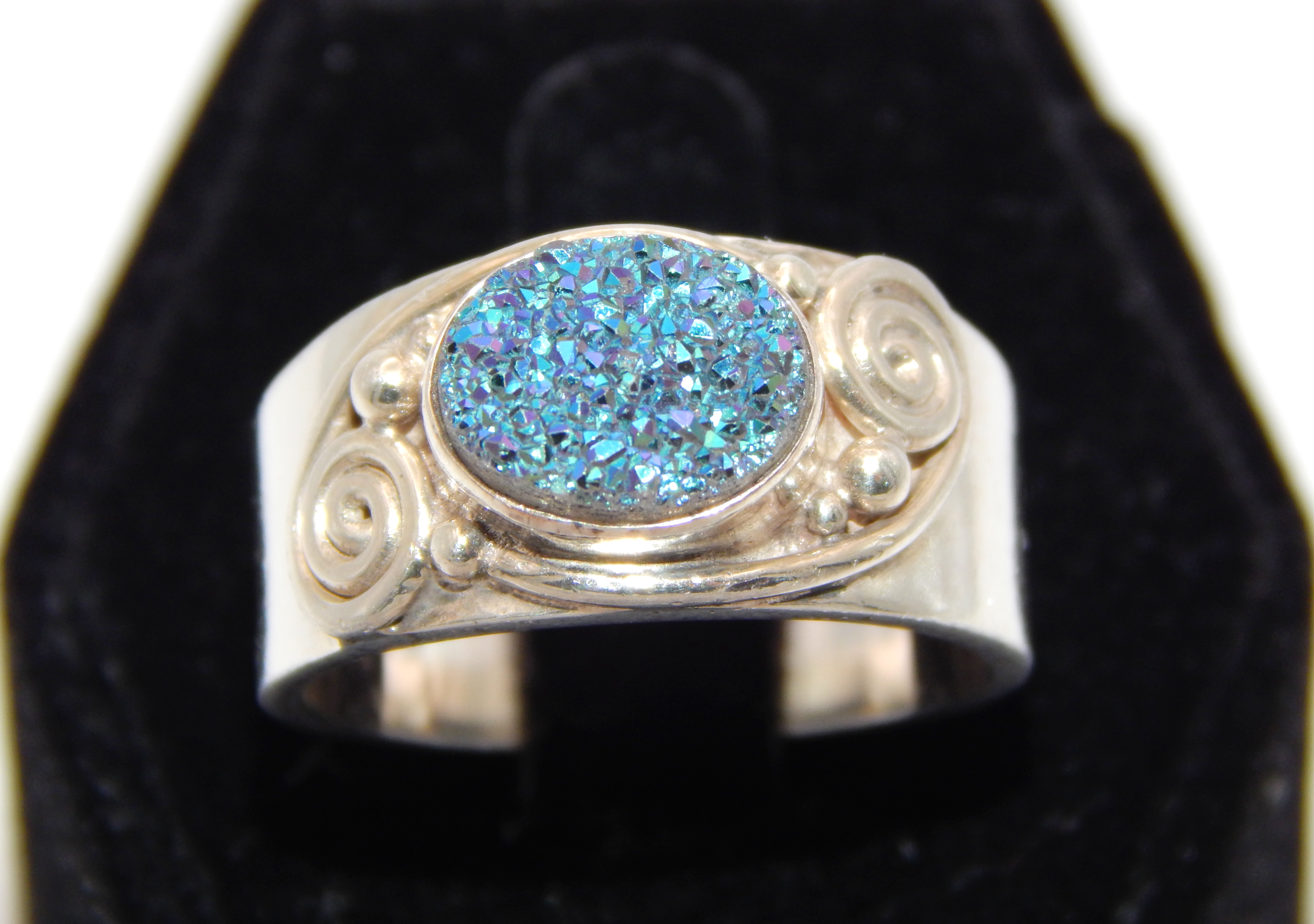 .925 Sterling Silver & Blue Druzy Quartz Ring by Sajen