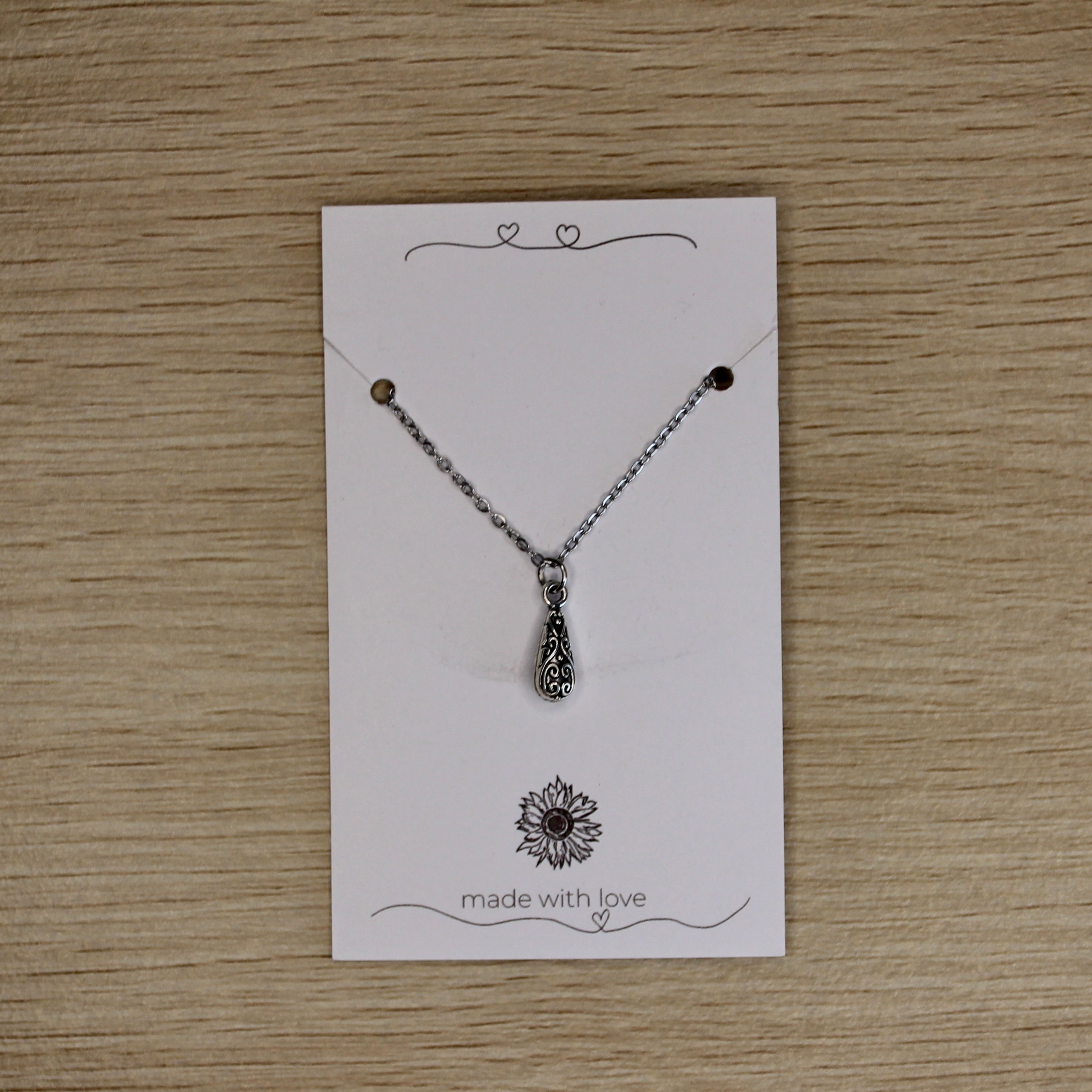 Silver Chain Whimsical Teardrop